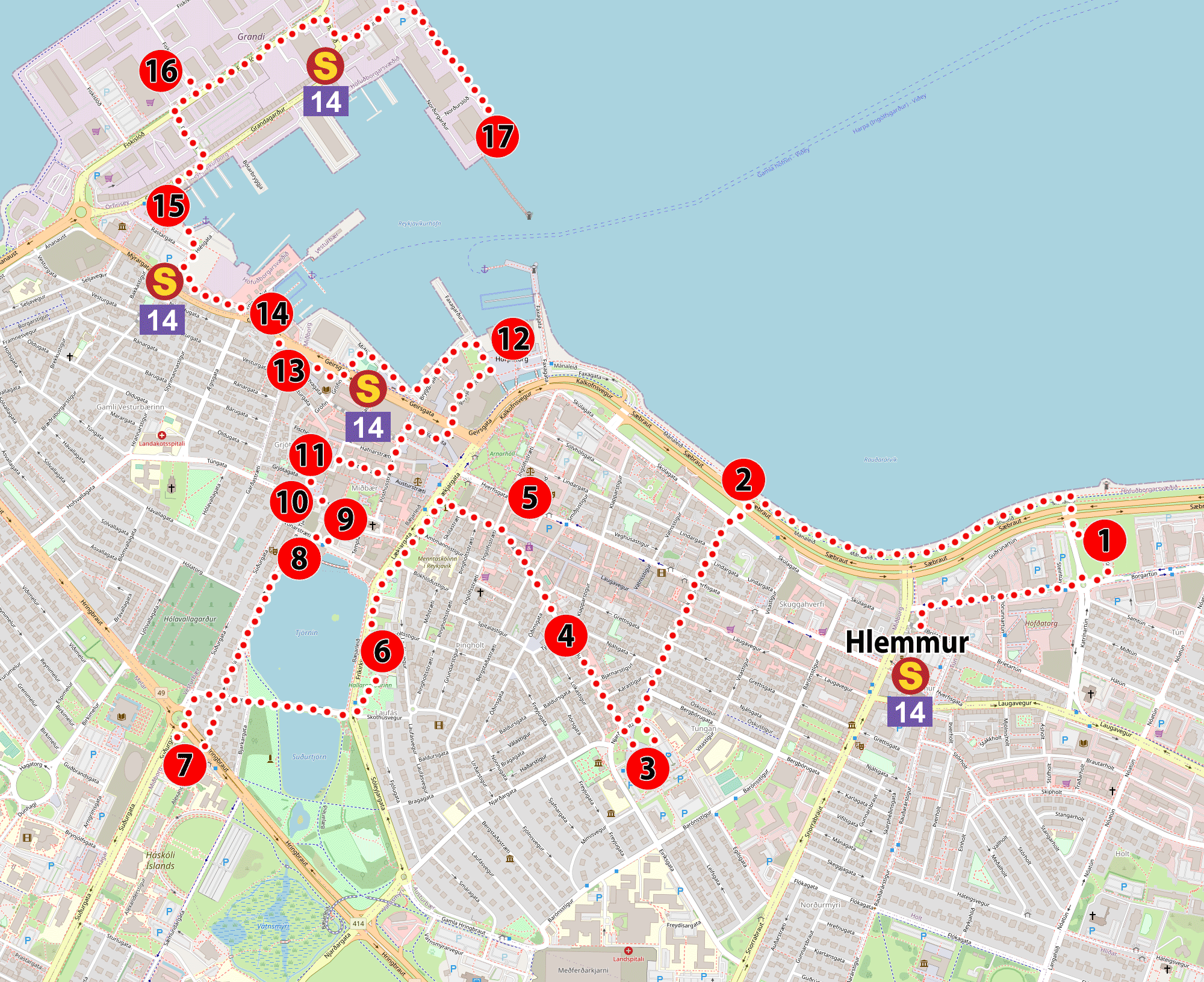 Reykjavik Tourist Map