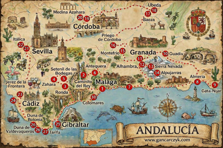 Ilustrowana mapa Andaluzji