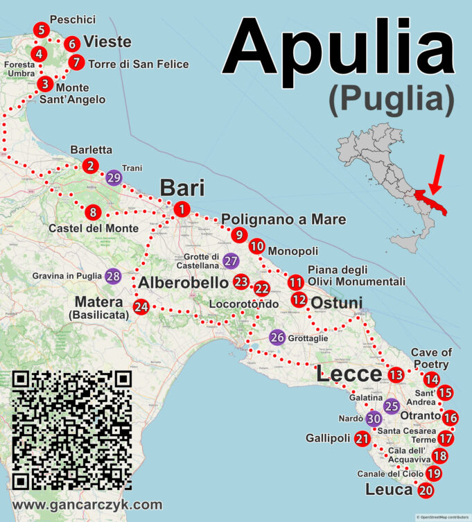 Apulia mapa atrakcji turystycznych, co zobaczyć