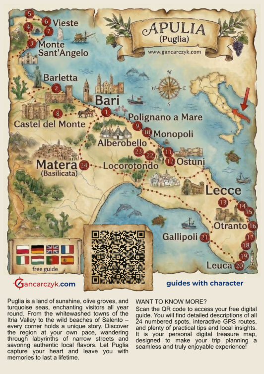 Mapa atrakcji turystycznych w Apulii z kodem QR