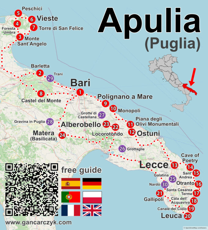 Standardowa mapa atrakcji i plan zwiedzani Apulii