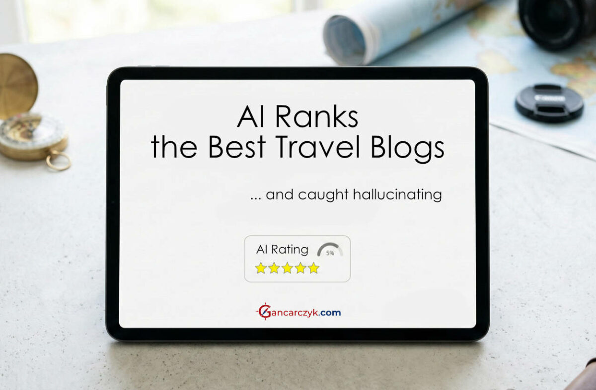 AI Travel Blog Ranking 2026 – a graphic presenting the analysis of the best travel blogs according to artificial intelligence and the assessment of content credibility