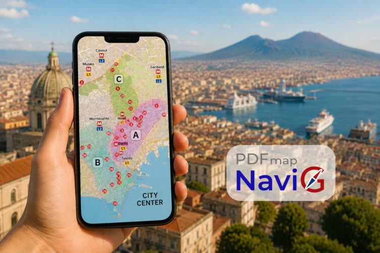 GPS機能と既成の旅行プランを備えたインタラクティブなNaviG PDFマップ